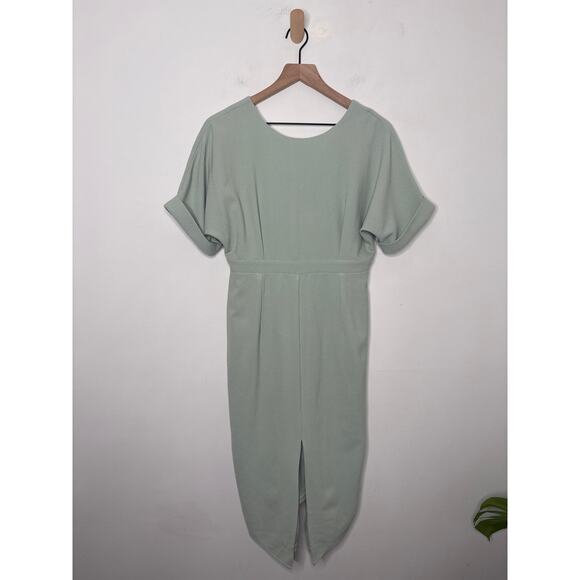 NWT ASOS Wiggle Midi Dress Size 8 Petite Sage Green Split Front Business Casual - Picture 4 of 10
